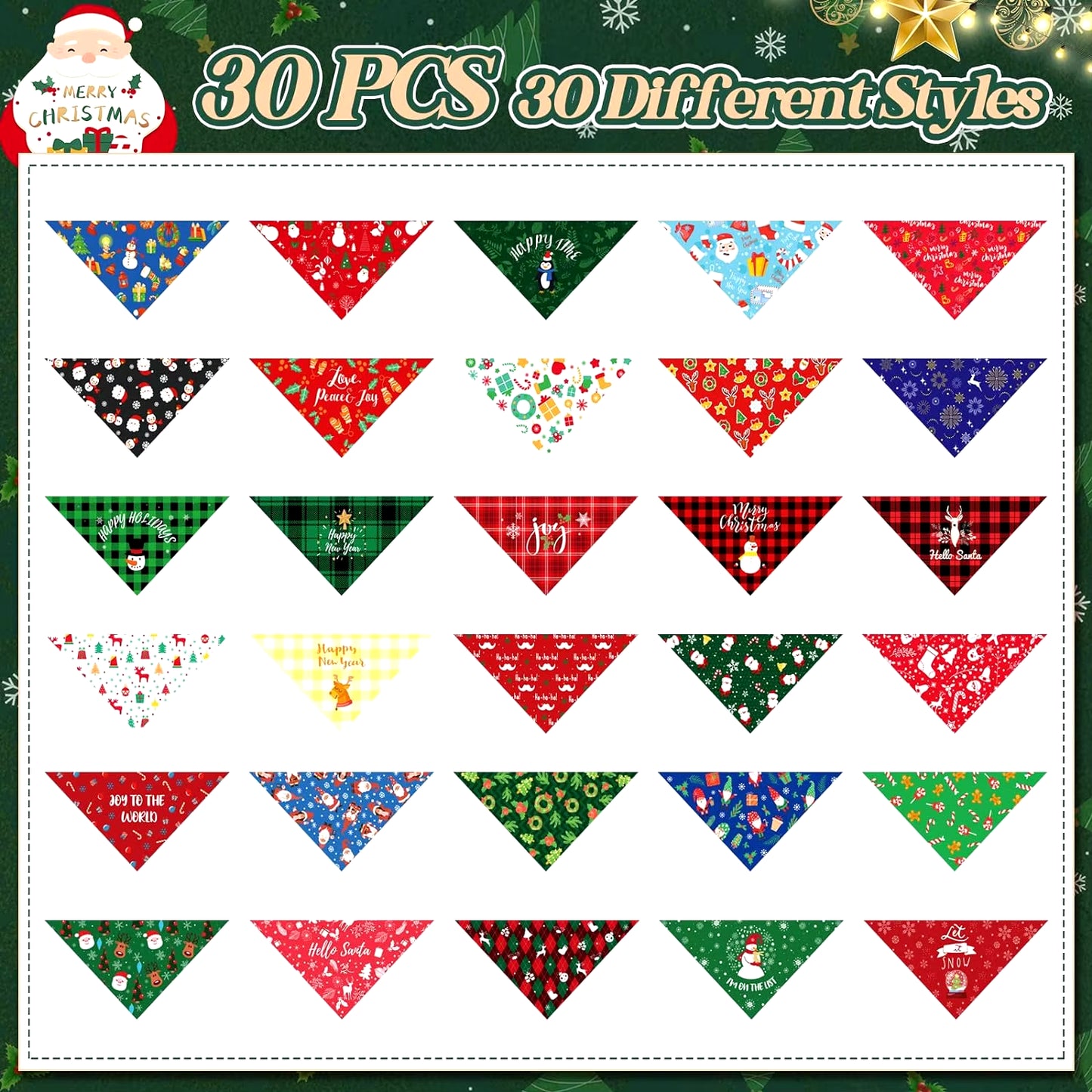 30 Pieces Christmas Dog Bandanas Bulk Xmas Dog Cat Bibs Holiday Pet Costume Dog Christmas Outfit Triangle Scarf Kerchief for Pet