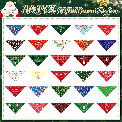 30 Pieces Christmas Dog Bandanas Bulk Xmas Dog Cat Bibs Holiday Pet Costume Dog Christmas Outfit Triangle Scarf Kerchief for Pet