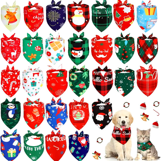 30 Pieces Christmas Dog Bandanas Bulk Xmas Dog Cat Bibs Holiday Pet Costume Dog Christmas Outfit Triangle Scarf Kerchief for Pet